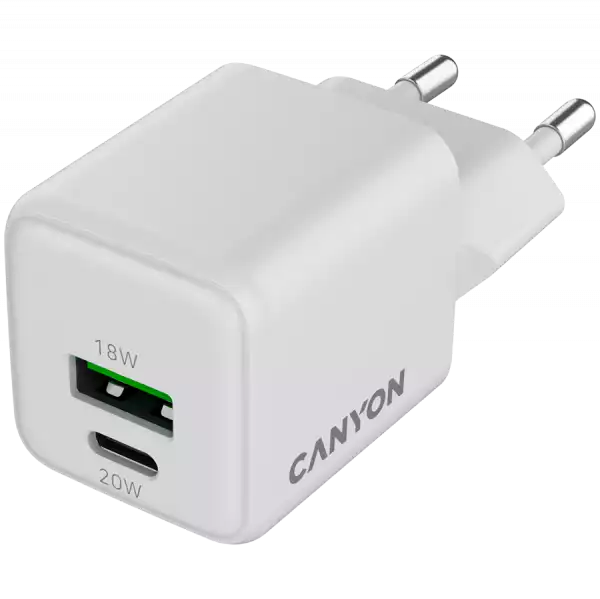 CANYON charger CU20AC GaN 20W 1xPD 1xQC EU White CANYON charger CU20AC GaN 20W 1xPD 1xQC EU White