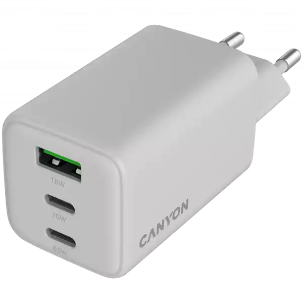 CANYON charger CU65ACC GaN 65W 2xPD 1xQC EU White CANYON charger CU65ACC GaN 65W 2xPD 1xQC EU White