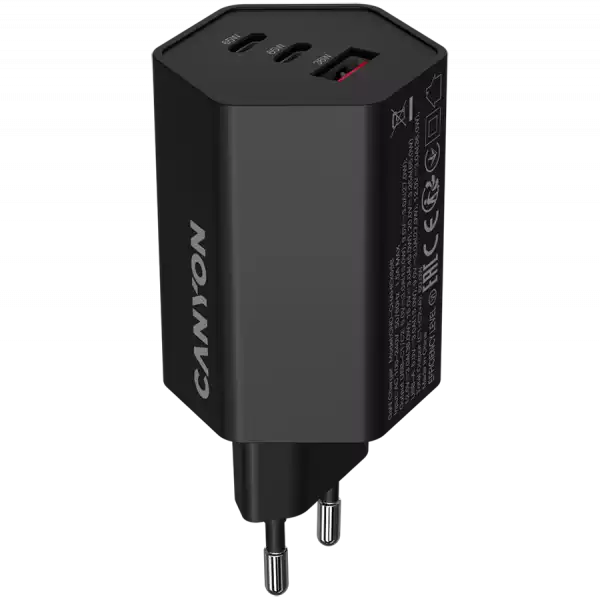 CANYON charger HEXAGON 65 GaN 65W 2xPD 1xQC EU Black