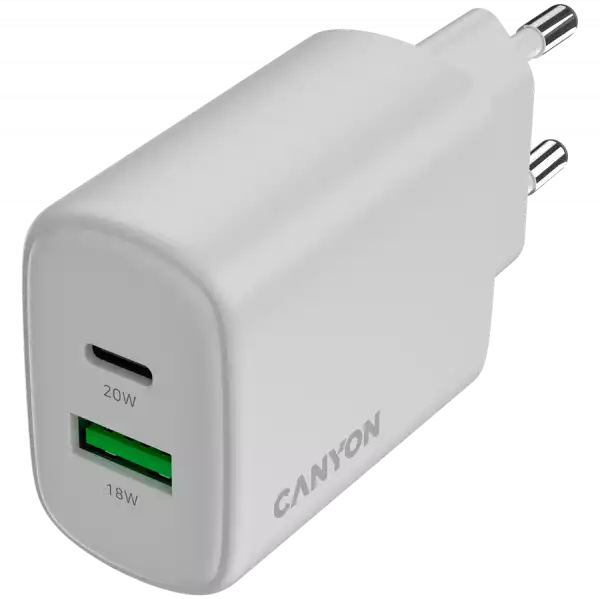 CANYON charger OnCharge 200 20W 1xPD 1xQC EU White CANYON charger OnCharge 200 20W 1xPD 1xQC EU White
