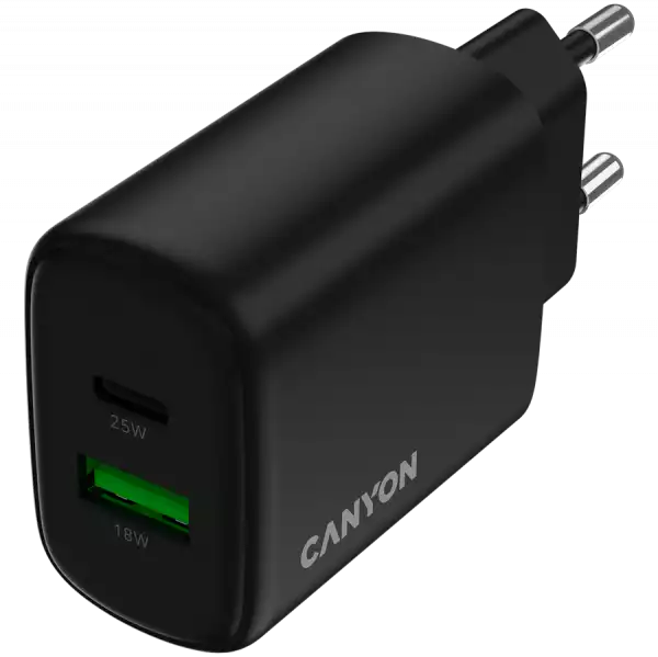 CANYON charger OnCharge 250 25W 1xPD 1xQC EU Black CANYON charger OnCharge 250 25W 1xPD 1xQC EU Black