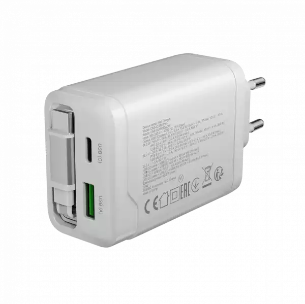 CANYON charger OnCharge 65RC Build-In Cable USB-C 65W 1xPD 1xQC EU White