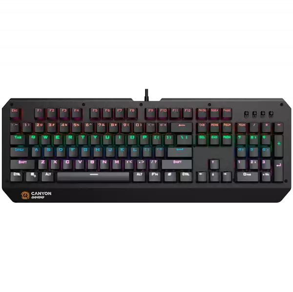 CANYON Hazard GK-6, Wired multimedia gaming keyboard with lighting effect, 108pcs rainbow LED, Numbers 104keys, EN double injection layout, cable length 1.8M, 450.5*163.7*42mm, 0.90kg, color black