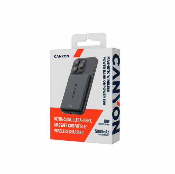CANYON magnetic power bank OnPower 500 PD20W 5000mAh Aluminium Interstellar Black