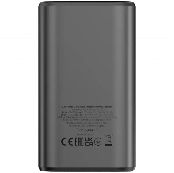 CANYON power bank OnPower 130 TFT 10000 mAh PD30W Dark Grey