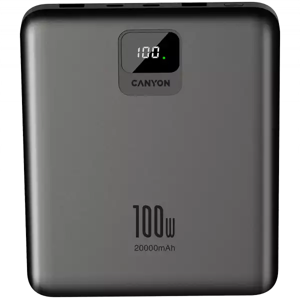 CANYON power bank PB-2008 LED FLAT 20000 mAh PD100W QC3.0 Dark Grey