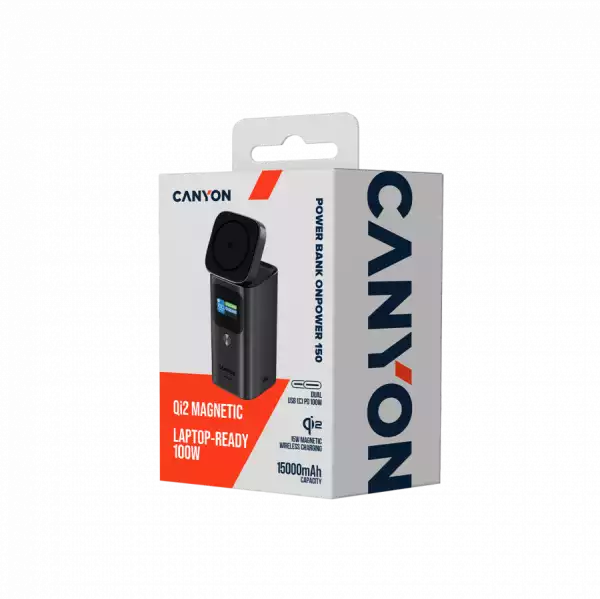 CANYON Qi2 magnetic power bank OnPower 150 15000mAh Aluminium Dark grey