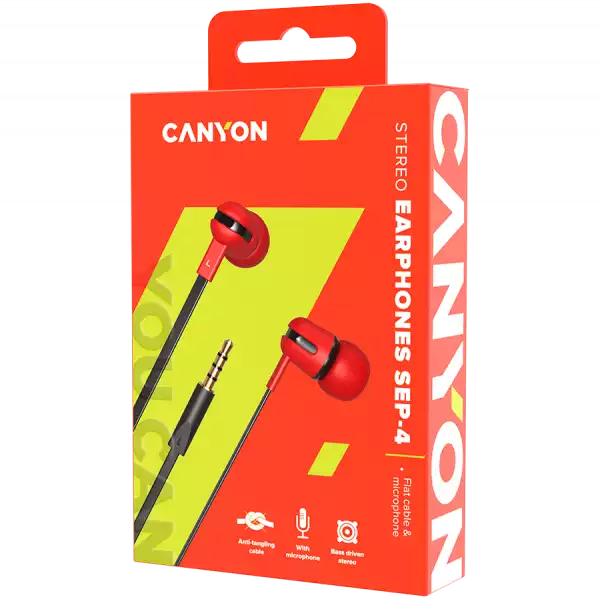CANYON headphones SEP-4 Mic Flat 1.2m Red
