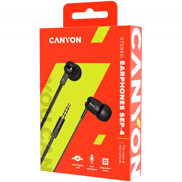 CANYON headphones SEP-4 Mic Flat 1.2m Black