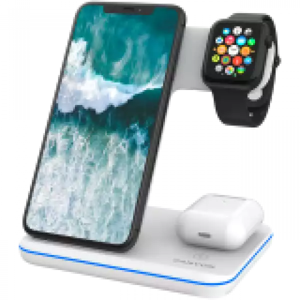 CANYON WS-303 3in1 Wireless charger, with touch button for Running water light, Input 9V/2A, 12V/2A, Output 15W/10W/7.5W/5W, Type c to USB-A cable length 1.2m, 137*103*140mm, 0.22Kg, White