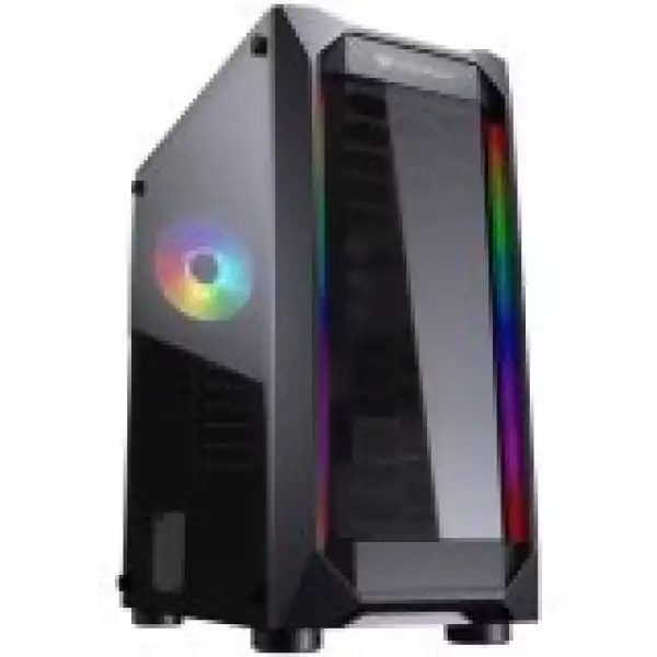 Chassis COUGAR MX410, Mid Tower, Mini ITX / Micro ATX / ATX, 210 x 455 x 380(mm), USB3.0 x 2,USB2.0 x 2,Mic x 1/Audio x 1, RGB Control Button,Front Panel: Acrylic with RGB strips, Pre-installed Fans: Rear 120mm x 1 RGB, Acrylic Transparent Left Panel