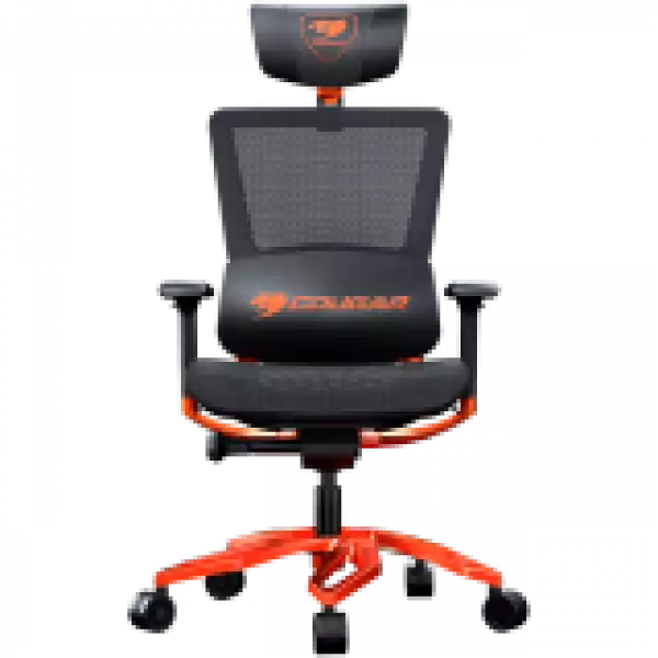 COUGAR Argo Orange, Premium Aluminum Frame, 5-star Aluminum Alloy base, Breathable PVC Leather, Trigger shift wire control system, Dynamic lumbar Support Design, Flexibly reclining backrest, Adjustable headrest, Sliding seat, 3D Adjustable Armrest