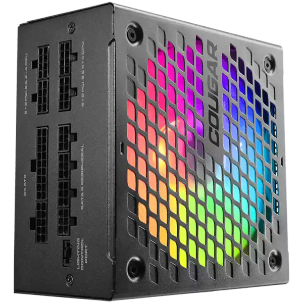 COUGAR AURIC 650, 650W, 80 Plus Gold, Protection: UVP, OVP, SCP, OPP, OCP, OTP, Connectors: 1x 24-pin MB, 2x 8-pin CPU, 2x PCI-E 8(6+2)-pin, 3x P-ATA, 5x S-ATA, Fully Modular, Multi-Lighting ARGB modes, 0-dB Fan Switch, 150 x 150 x 86 (mm)