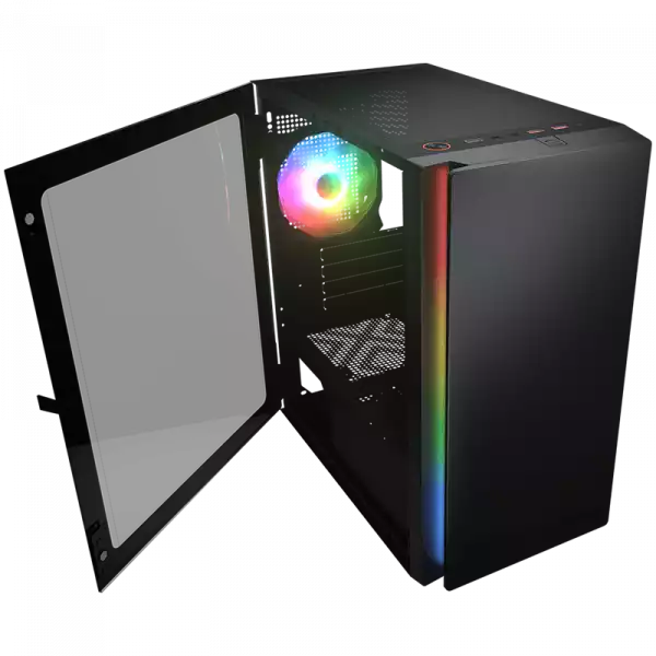 COUGAR Purity RGB (Black), Mini Tower, 1x 120 ARGB Fans, RGB Button, 3mm Tempered Glass, Mini ITX / Micro ATX, USB 3.0 x 2, USB 2.0 x 1, Mic x 1 / Audio x 1