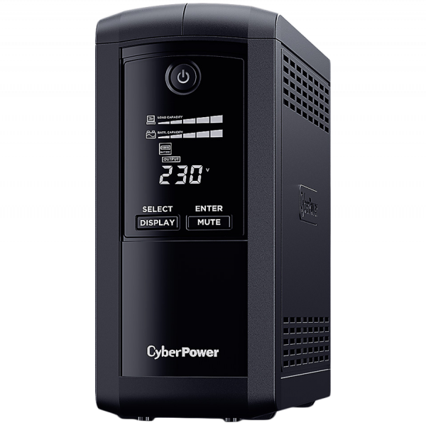CyberPower UPS с AVR ,Line-Interactive, LCD display,700VA/390W, 4x Schuko, Runtime at 90W ( min ):33, Surge and Spike protection; VP700ELCD