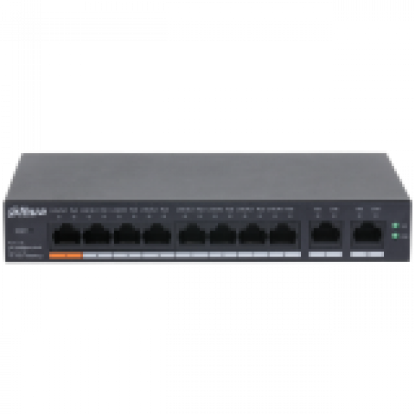 Dahua 10-Port Cloud Managed Desktop PoE Switch, 8x PoE 100 Mbps, Port 1 - 60W, Port 2-8 - 30W, total 60W, 2x uplink 1 Gbps.