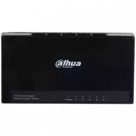 Dahua 5-Port Gigabit Ethernet Switch, L2, IEEE 802.3, IEEE 802.3u, IEEE 802.3ab, IEEE802.3x, switching capacity 10 Gbps, Packet Forwarding Rate 7.44 Mpps, Packet Buffer Memory 1.5 Mbi, MAC Table 2K, 1.6W