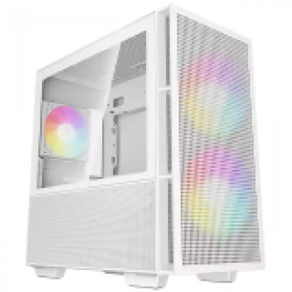 DeepCool CH360 WH, Mini Tower, Mini-ITX/Micro-ATX, 1x USB3.0, 1x Audio, 1x Type-C, Pre-Installed 2x140mm ARGB Fans + 1x120 ARGB Fan, Tempered Glass, Mesh Panel, GPU Support Arm, White, R-CH360-WHAPE3-G-1