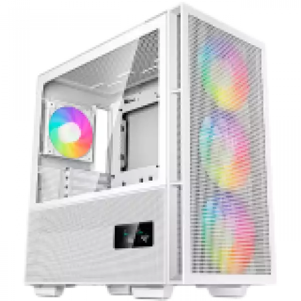 DeepCool CH560 Digital WH, Mid Tower, Mini-ITX/Micro-ATX/ATX/E-ATX, 1xUSB3.0, 1xType-C, 1xAudio, 3x140mm+1x120mm Pre-Installed ARGB Fans, Tempered Glass, Mesh Panels, Dual-Status Digital Display, GPU Support Arm, White, R-CH560-WHAPE4D-G-1