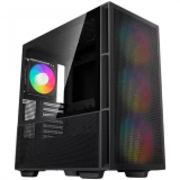 DeepCool CH560, Mid Tower, Mini-ITX/Micro-ATX/ATX/E-ATX, 1xUSB3.0, 1xType-C, 1xAudio, 3x140mm + 1x120mm Pre-Installed ARGB Fans, Tempered Glass, Mesh Panels, GPU Support Arm, Black, R-CH560-BKAPE4-G-1