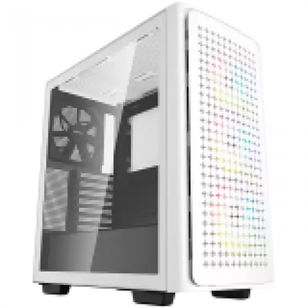 DeepCool CK560 WH, Mid Tower Case, Mini-ITX/Micro-ATX/ATX/E-ATX, 2x USB3.0, 1x Audio, 1x Type-C, Pre-Installed 3x120mm ARGB Fans + 1x140 Black Fan, Tempered Glass, Mesh Panel, White, GPU Support Arm, R-CK560-WHAAE4-G-1