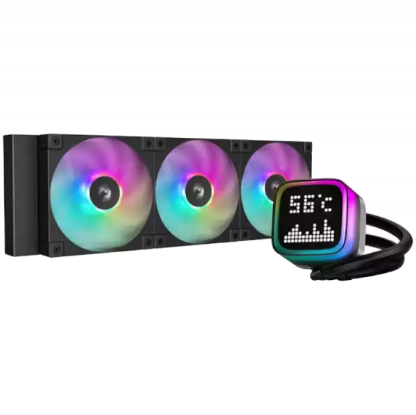 DeepCool LP360, 360mm CPU Liquid Cooler, 3x120mm ARGB PWM Fans, Dot-matrix Screen, Anti-Leak Technology, Black, LGA1851/1700/1200/1151/1150/1155, AMD AM5/AM4, 5Y, R-LP360-BKMSNC-G-1