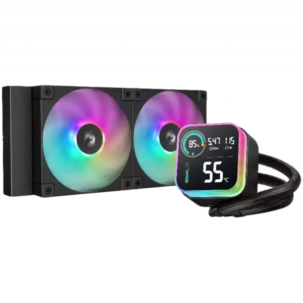 DeepCool LQ240, 240mm CPU Liquid Cooler, 2x120mm ARGB PWM Fans, LED Screen, Anti-Leak Technology, Black, LGA1851/1700/1200/1151/1150/1155, AMD AM5/AM4, 5Y, R-LQ240-BKLSMW-G-1