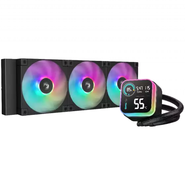 DeepCool LQ360, 360mm CPU Liquid Cooler, 3x120mm ARGB PWM Fans, LED Screen, Anti-Leak Technology, Black, LGA1851/1700/1200/1151/1150/1155, AMD AM5/AM4, 5Y, R-LQ360-BKLSMW-G-1