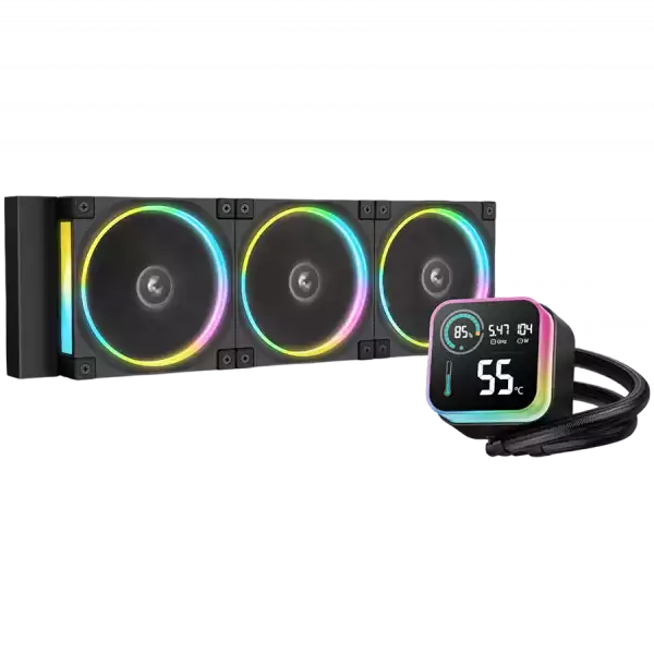 DeepCool LQ360 ULTRA ARGB, 360mm CPU Liquid Cooler, 3x120mm FL12 ARGB Fans, LED Screen, Anti-Leak Technology, Black, LGA1851/1700/1200/115x, AMD AM5/AM4, 5Y, R-LQ360-BKASMC-G-1