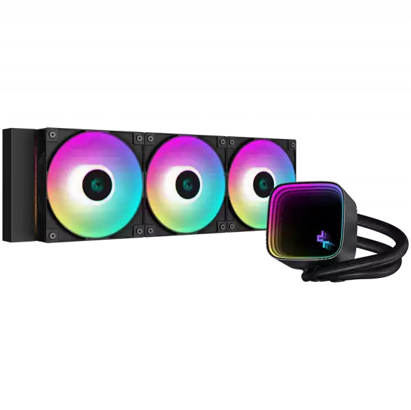 DeepCool LS720 SE, 360mm CPU Liquid Cooler, 3x120mm FK120 PWM Fans, ARGB Multidimensional Infinity Mirror Top Cap, Black, LGA 1700/1200/1151/1150/1155, AMD AM5/AM4, 5Y, R-LS720-BKAMMM-G-1