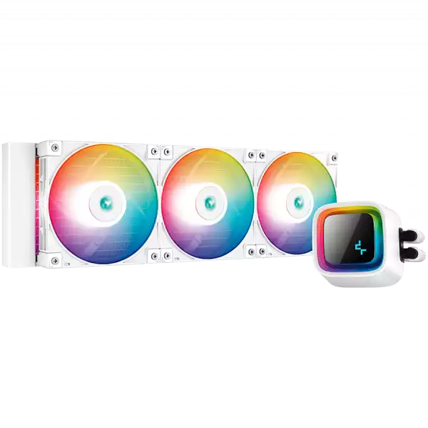DeepCool LS720 WH, 360mm CPU Liquid Cooler, 3x120mm FC120 ARGB PWM Fans, ARGB Infinity Mirror, White, LGA 2066/2011-v3/2011/1700/1200/115x, AMD sTRX4/sTR4/AM5/AM4, 5Y, R-LS720-WHAMNT-G-1