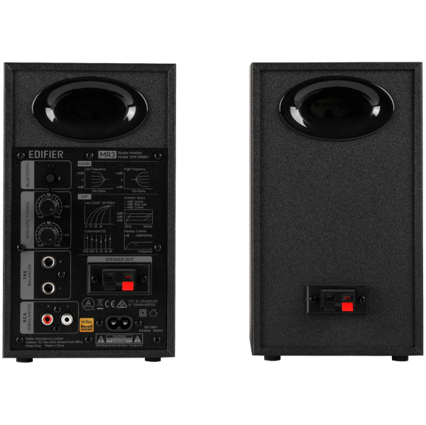 Edifier MR3 Active Studio Monitors, BT V5.4, RCA, AUX, 1-inch Tweeters, 3.5-inch Drivers, 36W (RMS), Tone Control Dials, Black