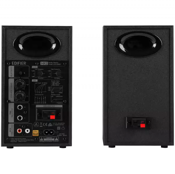 Edifier MR3 Active Studio Monitors, BT V5.4, RCA, AUX, 1-inch Tweeters, 3.5-inch Drivers, 36W (RMS), Tone Control Dials, Black