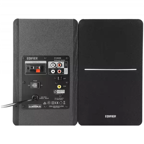 Edifier R1280DB 2.0 Bookshelf Speakers, BT V5.1, Optical, Coaxial, RCA, 0.5-inch Tweeters, 4-inch Drivers, 42W (RMS), Control Knobs and Remote Control, Black