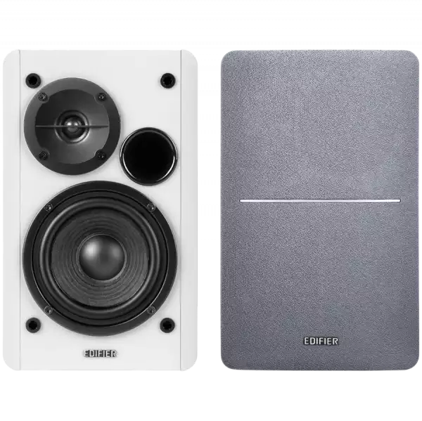 Edifier R1280T 2.0 Bookshelf Speakers, RCA, 0.5-inch Tweeters, 4-inch Drivers, 42W (RMS), Control Knobs and Remote Control, White