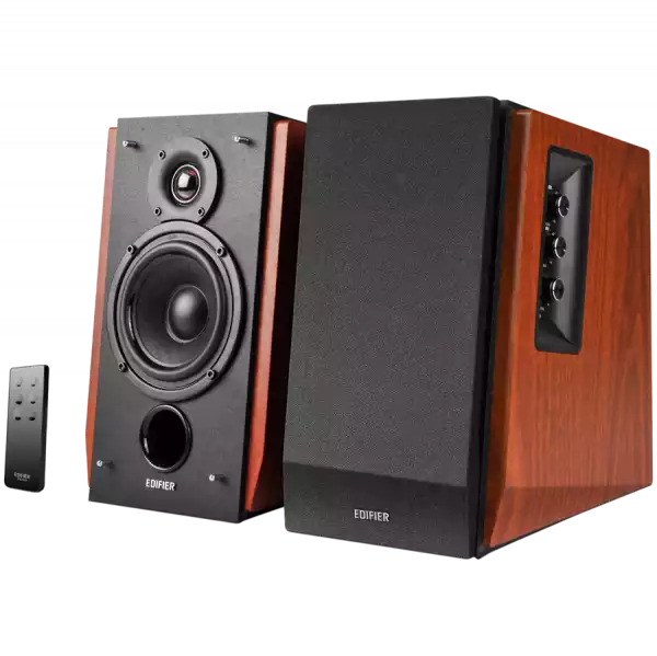 Edifier R1700BT 2.0 Bookshelf Speakers, BT V5.1, RCA, 0.75-inch Tweeters, 4-inch Drivers, 66W (RMS), Control Knobs and Remote Control, Brown