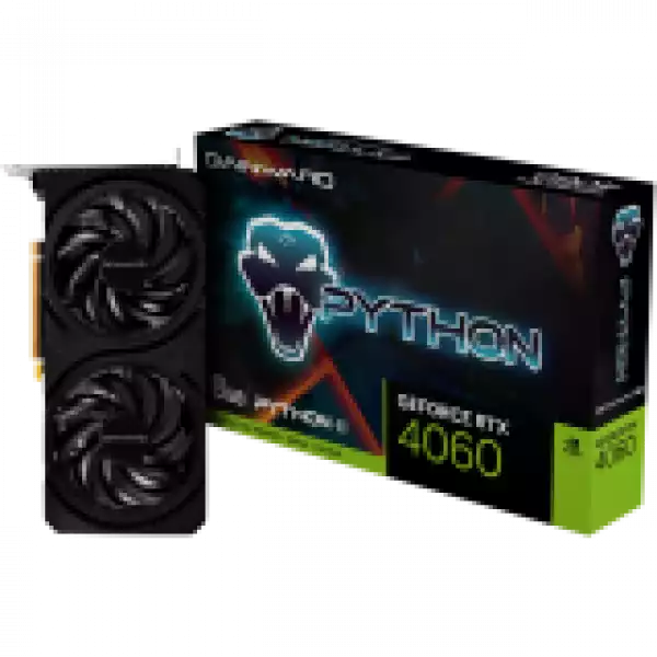 Gainward GeForce RTX 4060 Python II, 8GB GDDR6, 128bit, 1x HDMI 2.1, 3x DP 1.4a, two fan, 1x 8-pin Power connector, recommended PSU 600W, NE64060019P1-1070V