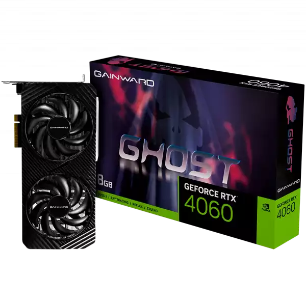 Gainward RTX 4060 Ghost 8GB GDDR6, 128 bits, 1x HDMI 2.1, 3x DP 1.4a, two fan, 1x 8-pin Power connector, recommended PSU 600W, : NE64060019P1-1070B