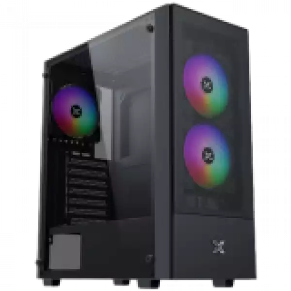 Hero II Air 3F Black EN41655, ATX/M-ATX/MINI ITX, USB3.0 X1, USB2.0 X2, HD AUDIO, Front Meshed Grill & Left TG, 3PCS Z20F Fixed LED Fan
