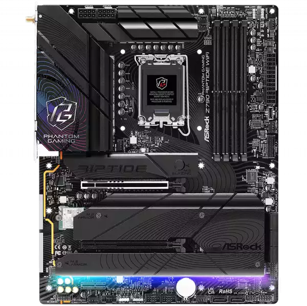 ASROCK MB Desktop Z790 Riptide Wi-Fi S1700, 4x DDR5, 1x PCIe 5.0 x16, 1x PCIe 4.0 x16, 1x PCIe 3.0 x1, 1x Blazing M.2, 4x Hyper M.2,  8x SATA3, 2x USB-C, 8x USB 3.2, 6x USB 2.0, 1x RJ-45 2.5GB, 802.11ax Wi-Fi 7 + Bluetooth 5.4, 1x HDMI, 1x DP 1.4, ATX