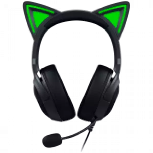 Kraken Kitty V2 - Black, Gaming headset, Kitty Ears, Stream Reactive Lighting, HyperClear Cardioid Mic, 40 mm TriForce Drivers, Built into the earcups microphone, Razer Chroma RGB (Ear and Earcups), Surround sound: Only available on Windows 10 64-bit