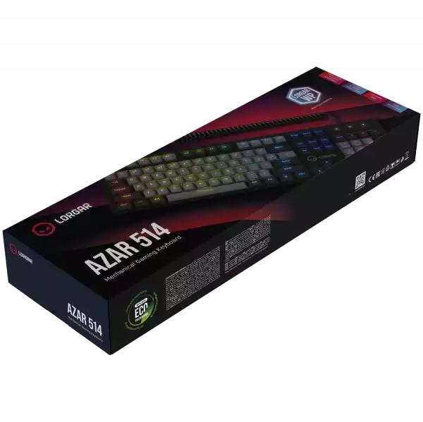 LORGAR Azar 514, Wired mechanical gaming keyboard, RGB backlight, 1680000 colour variations, 18 modes, keys number: 104, 50M clicks, linear dream switches, spring cable up to 3.4m, ABS plastic+metal, magnetic cover, 450*136*39mm, 1.17kg, black, EN layout