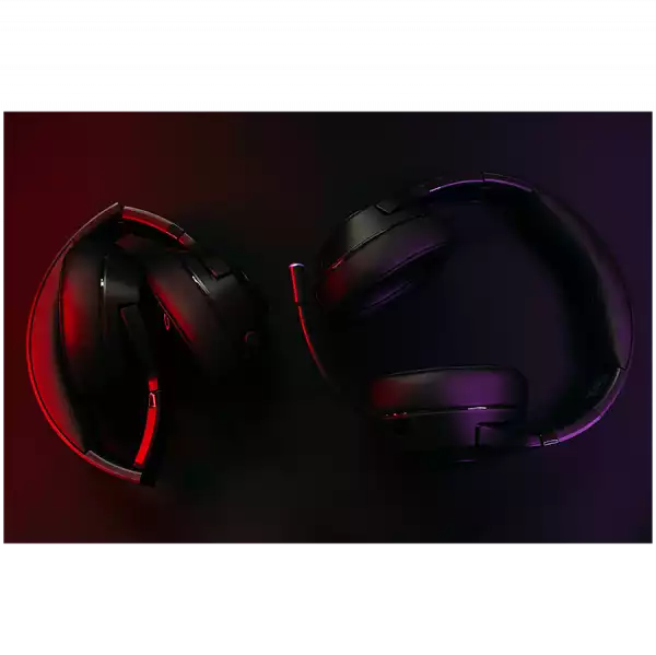 Lorgar Noah 701, gaming headset with microphone, 2.4G+ BT 5.0 Realtek 8763, battery 1000mAh, type-C charging cable 0.8m, audio cable 1.5m, size:195*185*80mm, 0.28kg. Black