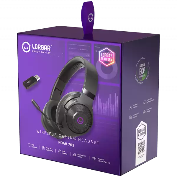 LORGAR Noah 702, Wireless Gaming Headset, black LORGAR Noah 702, Wireless Gaming Headset, black