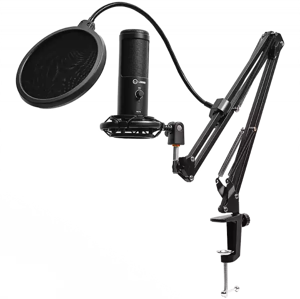 LORGAR Voicer 931, Gaming Microphone, Black, USB condenser microphone with boom arm stand, pop filter, tripod stand. including 1* microphone, 1*Boom Arm Stand with C-clamp, 1*shock mount, 1*pop filter, 1*windscreen cap, 1*2.5m type-C USB cable, 1* Extra tripod
