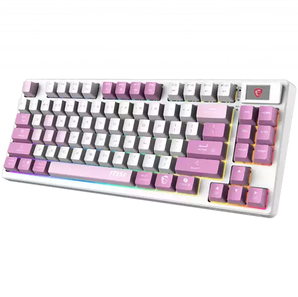 MSI FORGE GK600 TKL WIRELESS VIOLET - Hot-Swappable Mechanical Switches, PBT Keycaps, Sound-Dampening Foam and Gaskets, Integrated Display, RGB LED, 2.4GHz, BT, USB-C