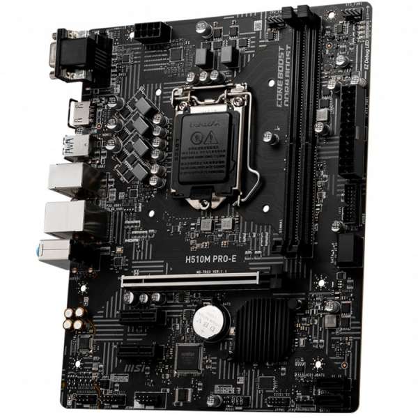 MSI H510M PRO-E, mATX, Socket 1200, Dual Channel DDR4 3200(MAX)MHz, 1x PCIe x16 slot, 1x VGA, 1x HDMI, 2x USB 3.2 Gen 1, 4x USB 2.0, 7.1 HD Audio, 1Gbps LAN, 3Y MSI H510M PRO-E, mATX, Socket 1200, Dual Channel DDR4 3200(MAX)MHz, 1x PCIe x16 slot, 1x VGA, 1x HDMI, 2x USB 3.2 Gen 1, 4x USB 2.0, 7.1 HD Audio, 1Gbps LAN, 3Y