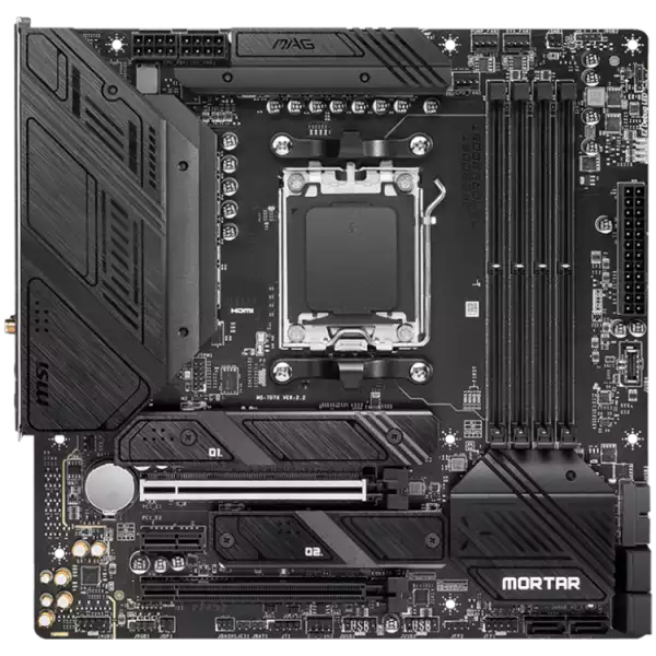 MSI MAG B650M MORTAR WIFI, mATX, Socket AM5, DDR5 6400(OC)MHz, 2x PCIe x16 slots, 2x M.2 slots, 1x HDMI, 1x DP, 1x USB 3.2 Gen2x2, 3x USB 3.2 Gen 2, 4x USB 2.0 ports, Type-C, 7.1 HD Audio, 2.5Gbps LAN