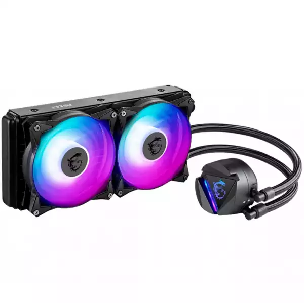 MSI MAG CORELIQUID 240R, AIO ARGB CPU Liquid Cooler, 240mm Radiator - Dual 120mm ARGB PWM Fans, Intel 1150/1151/1155/1156/1200/1366/2011/2011-3/2066; AMD AM4/FM2+/FM2/FM1/AM3+/AM3/AM2+/AM2 500~2000 RPM, 274 x 120 x 27mm, Aluminum Radiator