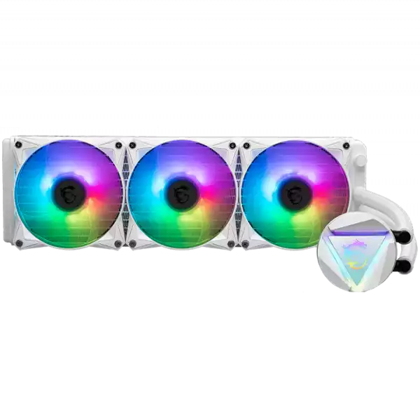 MSI MAG CORELIQUID 360R V2 WHITE Liquid Cooler, 3x 120mm ARGB 2000rpm PWM Fans, ARGB Block, Radiator Pump Design, Rotatable Blockhead, Intel LGA 115x/1200/1700/1366/2011/2066, AMD AM5/AM4/FM2+/FM2/FM1/AM3+/AM3/AM2+/AM2/TR4/sTRX4/SP3, 3Y Warranty